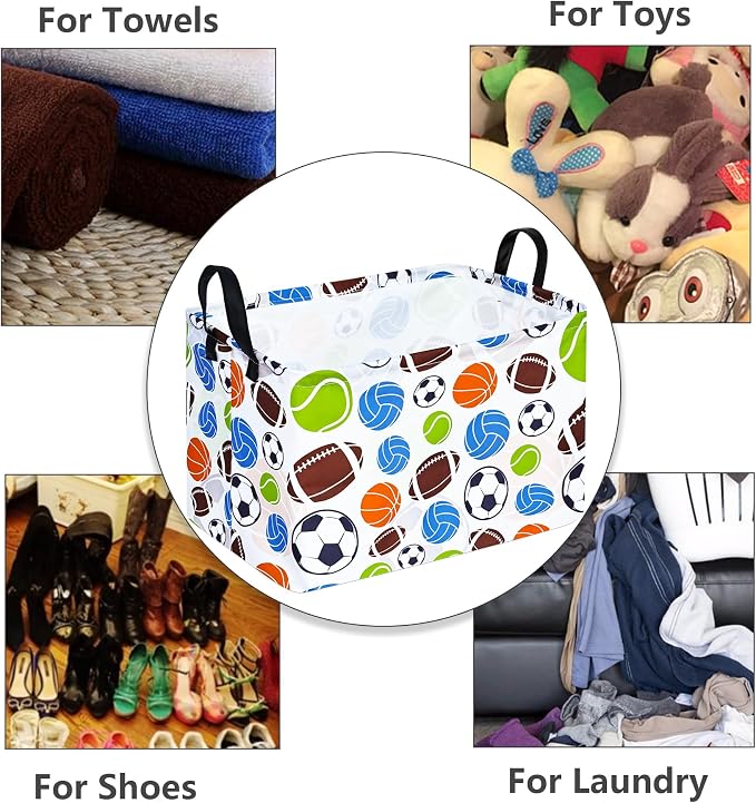 Football Storage Basket Empty, Waterproof Football Storage Bins Organizer, Foldable Closet Shelf Baskets with Handles for Home Office Dorm Closet Shelf - Image 8