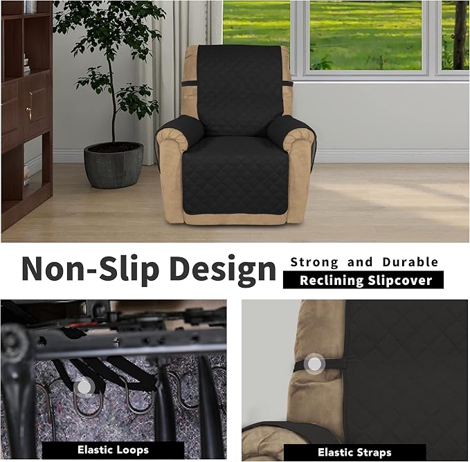 Easy-Going Reversible Couch Cover, Recliner 22 in, Black/Beige | Machine Washable Slipcover For Dogs, Water Resistant Furniture Mat For Living Room, Non-Slip Sofa Cover, Pet Friendly - Image 3