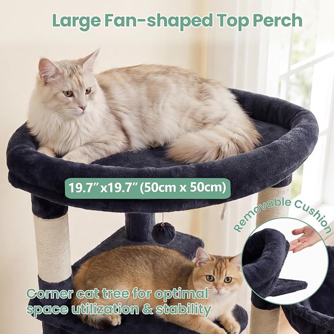 Cat Tree, 61 Inch Tall Cat Tower, Diamond-Shaped Cat Cave VCT001G | Cat Condo with Wide Top Perch & Basket, Sturdy Scratching Post, Interactive Toy for Large Indoor Cats, Smoky Gray - Image 3
