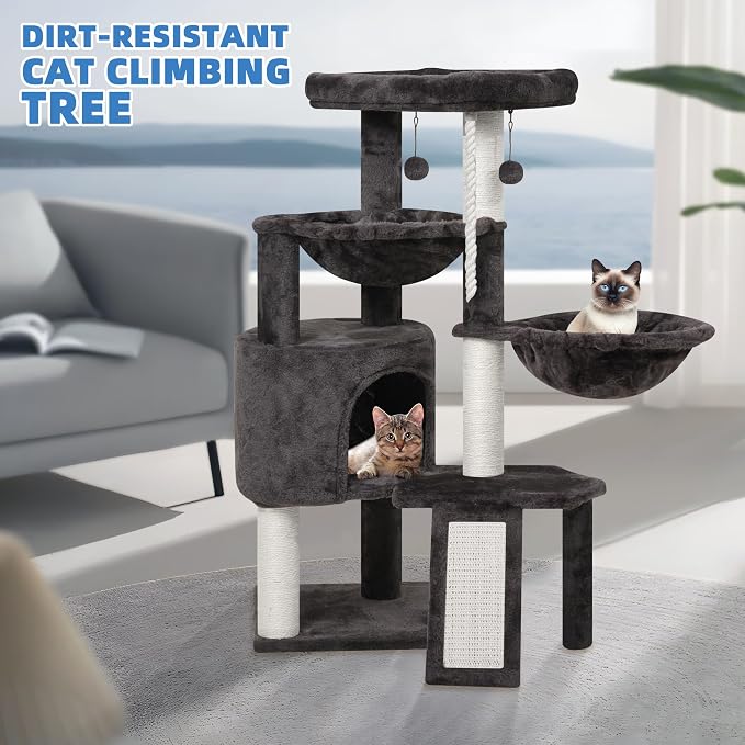 Xin Three Layer Cat Tree with Cat Condo and Two Hammocks,Darkgray … - Image 5
