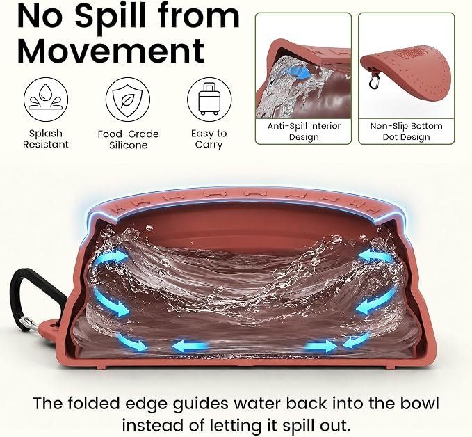 OHMO Spill Proof Collapsible Dog Bowl, 34oz Portable Dog Water Bowl | Low Center Gravity Stability, Tapered Splash Control, Foldable, Dishwasher Safe, Dog Travel Essential, Erythrinus - Image 2