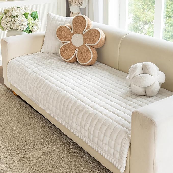 OstepDecor Couch Cover for Dogs, Washable Non Slip Sofa Cover for Pets | Soft Couch Covers for Sofa, Loveseat and Sectional, Furniture Protector Against Pet Hair & Dirt (35.4" x 82.7", Off White) by OstepDecor