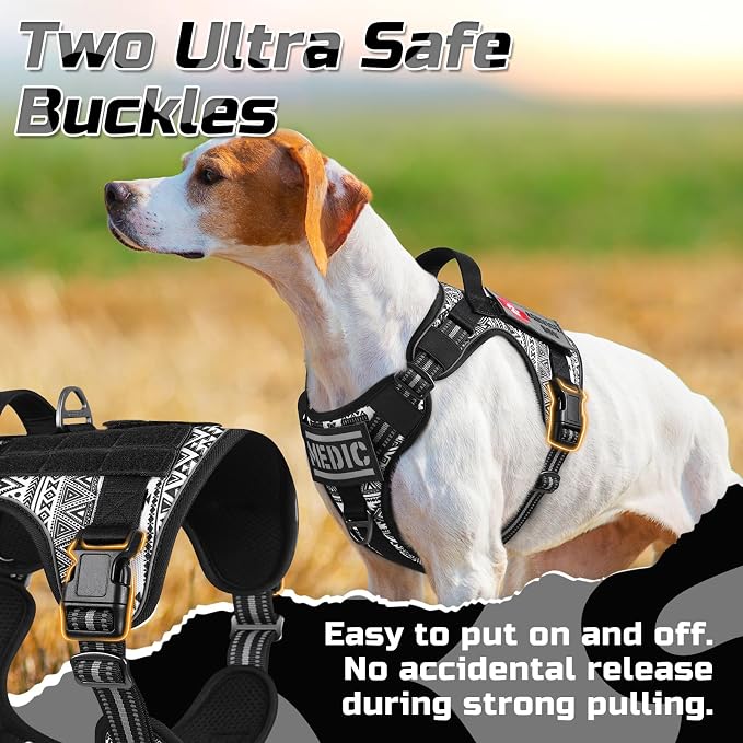 rabbitgoo Tactical Dog Harness for Medium, No Pull Military Service Vest | Molle & Handle, Heavy Duty, Adjustable, Reflective Straps, Easy Control for Training Walking, B&W Geometric, Medium - Image 2