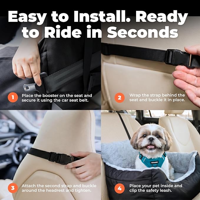 Best Pet Supplies Elevated Dog Car Seat for Small Dogs, Booster Seat with Safety Tether & Storage, Washable Travel Pet Seat for Front or Back Seat, Up to 25 lbs - Black - 21 x 20 x 14 - Image 6