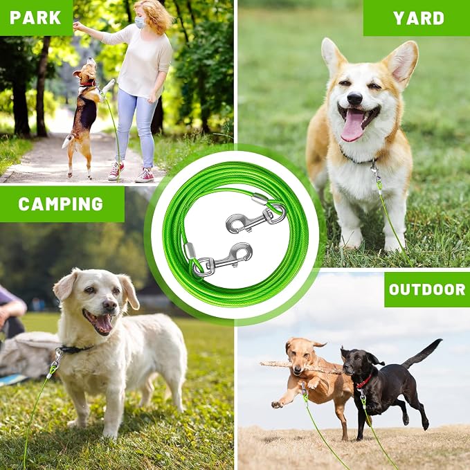 Dog Tie Out Cable, Dog Runner Cable | 10/15/20/25/30 FT Steel Cable with Sturdy Clips, Suitable for Yard Outdoor Use, Holds Large Dogs up to 165 Lbs - Image 6