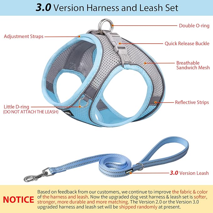 AIITLE Medium Dog Harness and Leash Set, Step-in Puppy Pet Vest, Blue L | Light, Soft, Breathable Air Mesh, Escape-Proof, Easy on and Remove with Hook & Loop, Secure Reflective for Walking - Image 5