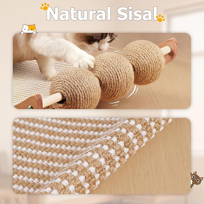 3 in 1 Sisal Cat Scratcher Bed, Solid Pine Cat Scratcher with Balls (Wood) | Extra Large Cat Scratching Post with Hammock, Cat Scratcher for Scratch & Play & Rest, Cat Furniture for Indoor Cats, Kitten - Image 2