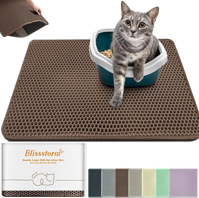 Cat Litter Mat 31"x24",Double Layer EVA Litterbox Mat Brown | Extra Large Honeycomb, Waterproof & non-slip, Odor-free, easy clean, washable durable floor protector,scatter control by BLISSSTORM