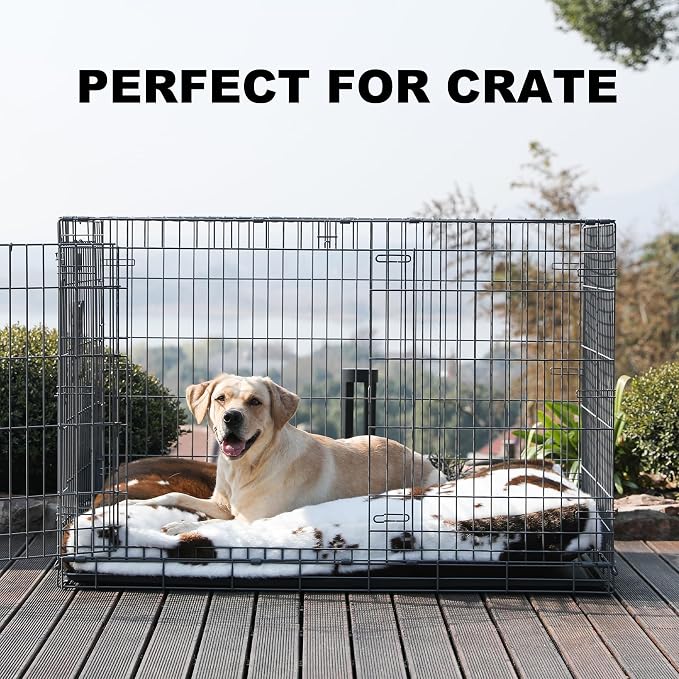 Bedfolks Plush Waterproof Dog Crate Bed, Faux Fur Kennel Pad for Extra Large Dogs, Removable Washable Cover, 41"x27", Cow Print - Image 6