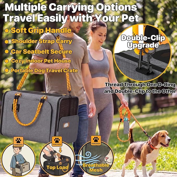 PAWZIDEA Expandable Large Pet Carrier, Soft-Sided 2–4 Cats Carrier Up 55lbs | 24"×16"×16" Collapsible Small to Medium Dog Carrier Travle Bag, Portable Dog Crate for Car Travel, Breathable, Storage Pocket - Image 4