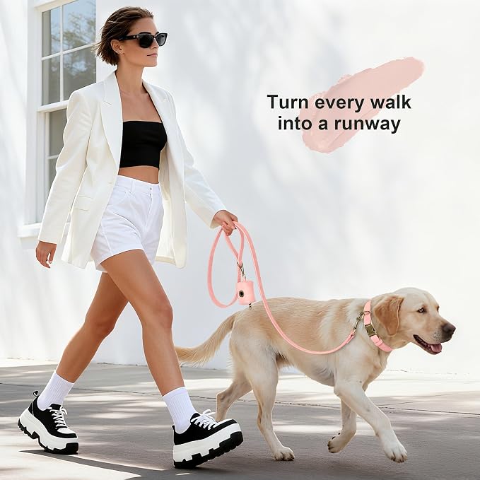 Didog Dog Poop Bag Holder for Leash, Stylish PU Leather, Pink | Easy Clean for Daily Walking, Quick to Install on Leash & Harness, Easy-Pull with Metal Clip, Includes 1 Roll Pet Waste Bag - Image 4