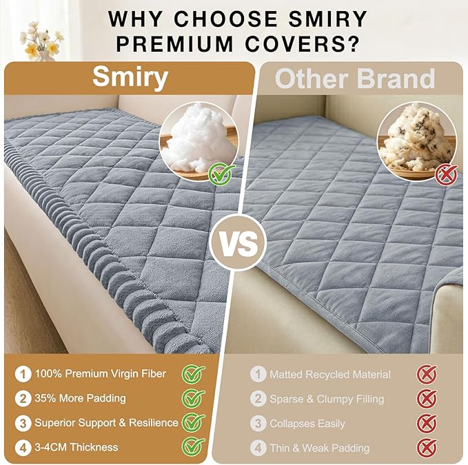 Smiry Non Slip Couch Cover for Dogs, Fuzzy Plush Pet Sofa Protector | Washable Furniture Cover for Large Dogs & Cats, Scratch & Dirt Resistant, Covers Backrest & Armrest, Grey, 20"x24", 2PC - Image 4