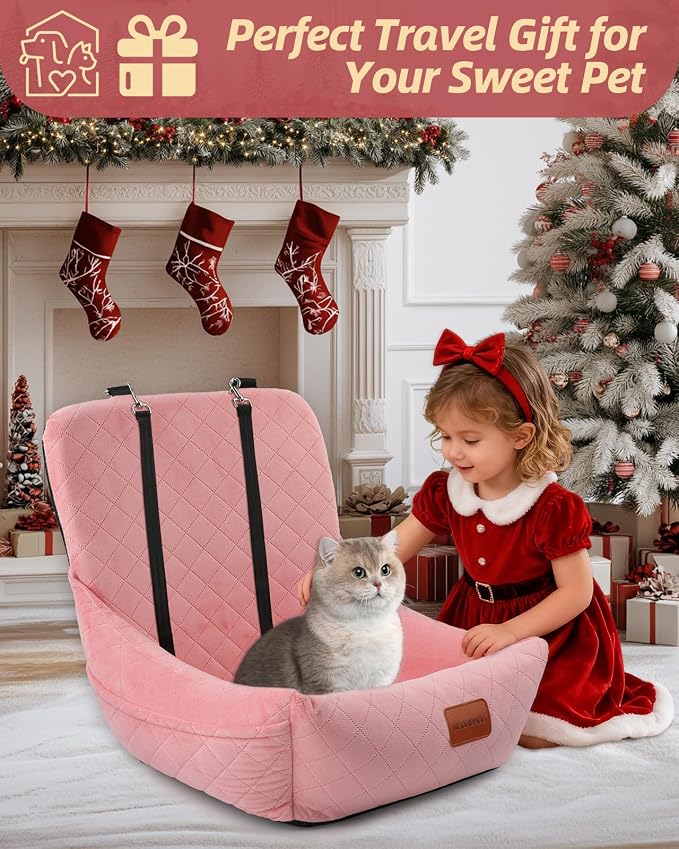 WOOAIDAGG Dog Car Seat for Small Dogs Up to 25lbs,Soft Washable Fabric Fill in Memory Foam,Easy to Assemble with 2 Clip-On Safety Leashes and Storage Pockets,Front or Back Seat are Both OK (Pink) - Image 7