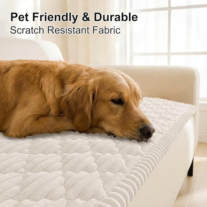 Smiry Couch Cover for Dogs Washable, Non Slip Fuzzy Pet Sofa Protector | Soft Thick Furniture Cover for Sofa, Loveseat and Sectional, Scratch & Pet Hair Resistant (White, 27.6" x 82.7") - Image 3