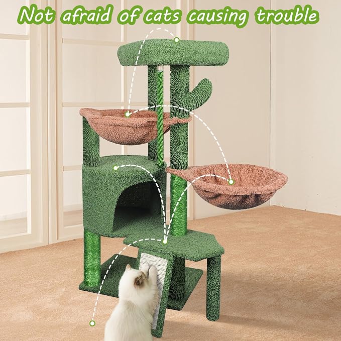 Wang Xin Three Layer Cat Tree with Cat Condo Scratch Pad and Two Hammocks,Green … - Image 4