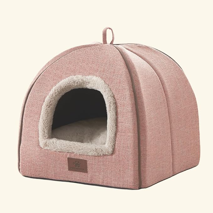 Cat Bed for Indoor Cats - Cat House Cats Tent with Removable Washable Cushioned Pillow, Soft and Self Kitten beds,for Small and Medium Pet Bed, Pink by WINDRACING