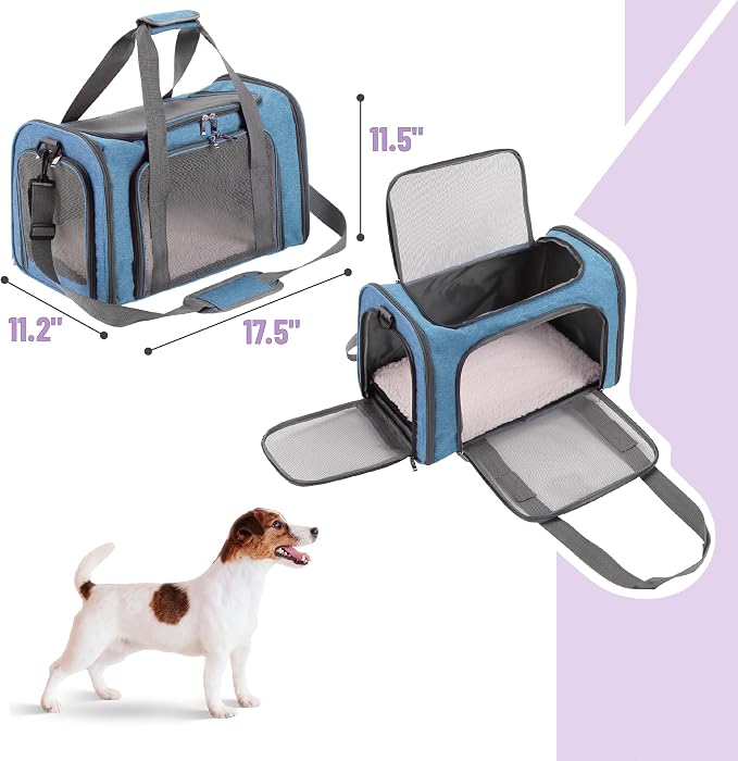 Mr. Pen- Pet Carrier, 17.5" x 11.2" x 11.5", Medium Size, Blue | Portable Travel Carrier for Small Pets, Cats & Small Dogs, Breathable Mesh, Safety Inner Leash - Image 2