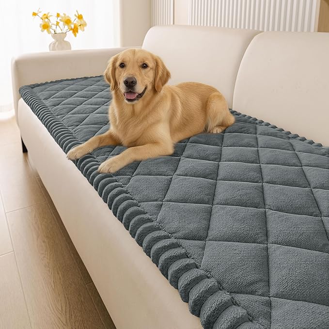 Smiry Non Slip Couch Cover for Dogs, Fuzzy Plush Pet Sofa Protector | Washable Furniture Cover for Large Dogs & Cats, Scratch & Dirt Resistant, For 3 Cushion Couch, Dark Grey, 27.6"x88" by Smiry