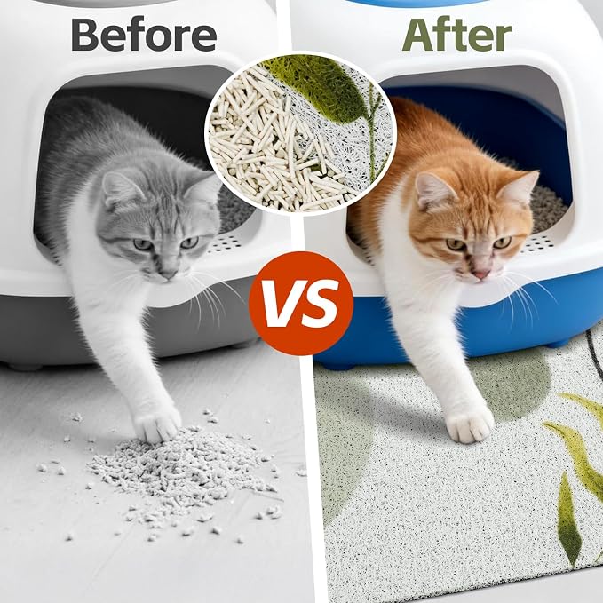 Cat Litter Mat Litter Trapping Mat, 33"x22" Waterproof Urine Proof Litter Box Mat Catcher Mat Non-Slip Washable for Kitty Kitten, Green - Image 2