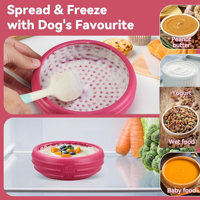 Dog Lick Bowl, Animire Freeze Lick Mat for Dogs, Non-Slip Slow Feeder Licking Bowl Enrichment Treat for Distraction Anxiety Relief, Food Grade Silicone, Dishwasher Safe(Rose,S) - Image 3