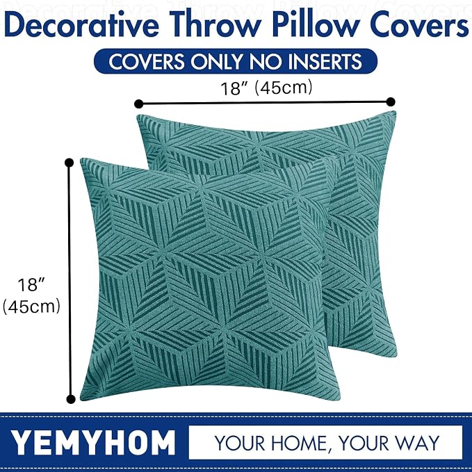 YEMYHOM Pack of 2 Throw Pillow Covers 18 x 18 Inch High Stretch Jacquard Pillowcase for Couch Sofa Living Room Home Decor, Peacock Blue - Image 7