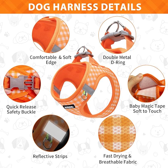 AIITLE Step in Small Dog Harness and Leash Set, Puppy Pet Vest, Orange XS | Breathable Mesh, Adjustable Fit, No-Pull Reflective Design, Escape Proof, for Small-Medium Dogs, Outdoor Walking, Running - Image 2