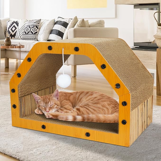 TIMIEEYA Cardboard Cat House - Large Cardboard Cat Scratcher Cozy Cats Lounger as Tunnel and Sofa, Cat Scratcher for Indoor Cats, Safe & Secure - Image 6