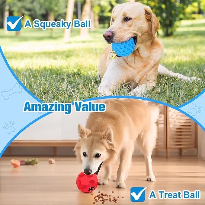 2 Pack Dog Toy Balls for Aggressive Chewers, Treat Ball and Squeaky Ball | Interactive Squeaky Dog Balls and Treat Dispensing Ball to Keep Them Busy, Chew Toys for Large Dogs, Enrichment Toy - Image 3