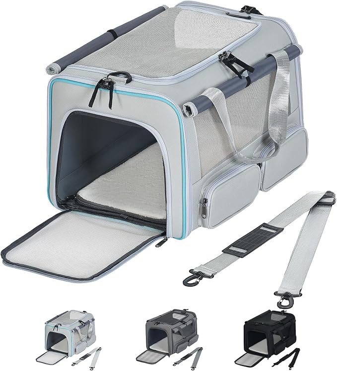 Cat Carrier for Pets up to 15 lbs, Soft-Sided Collapsible Pet Carrier | Upgraded Sturdy Base, Privacy Curtain and 2 Storage Bags Provide Comfort, Privacy and Convenience for Cats and Small Dogs by Hannadepot
