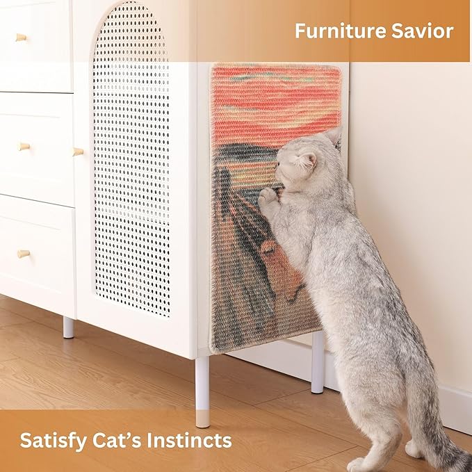 Sisal Cat Scratcher Post Mat (Use on Wall, Couch and Carpet), Durable and Shedding-Resistant Cat Scratching Surface - 21.7x13 inch with Adhesives and Twist Pins (Scream) - Image 3