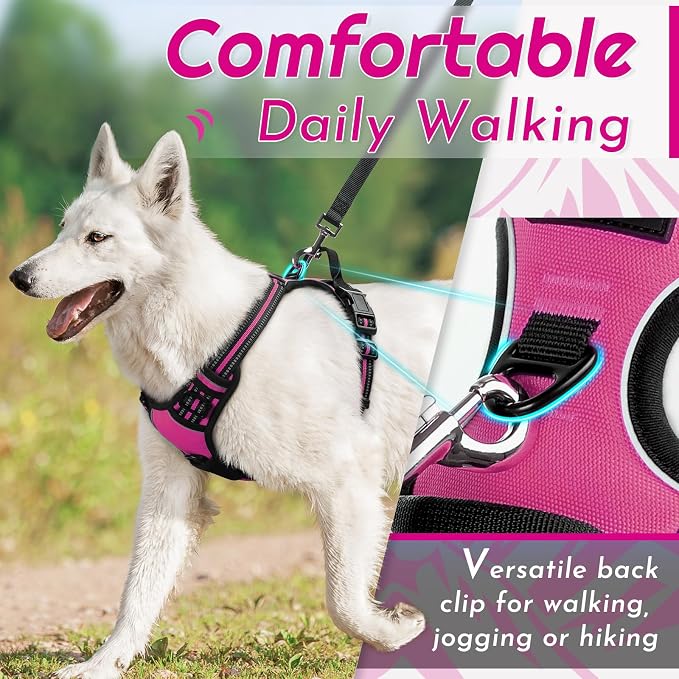 Eagloo Dog Harness for Large Dogs, No Pull Pet Vest with 2 Leash Clips | No Choke with Handle, Adjustable Comfort Fit, Reflective Strips, Easy Walking Control, Rose Red, X-Large - Image 3
