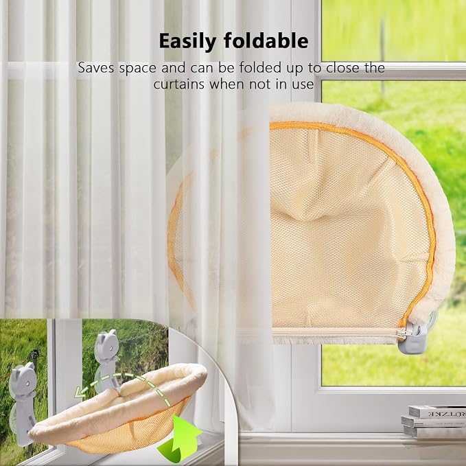 Cat Window Perch Cordless, Foldable & Stable Cat Beds- Breathable Cat Window Hammock for Overlooking, Sunbathing and Climbing - Maximum Hold Up to 40lb - Image 4