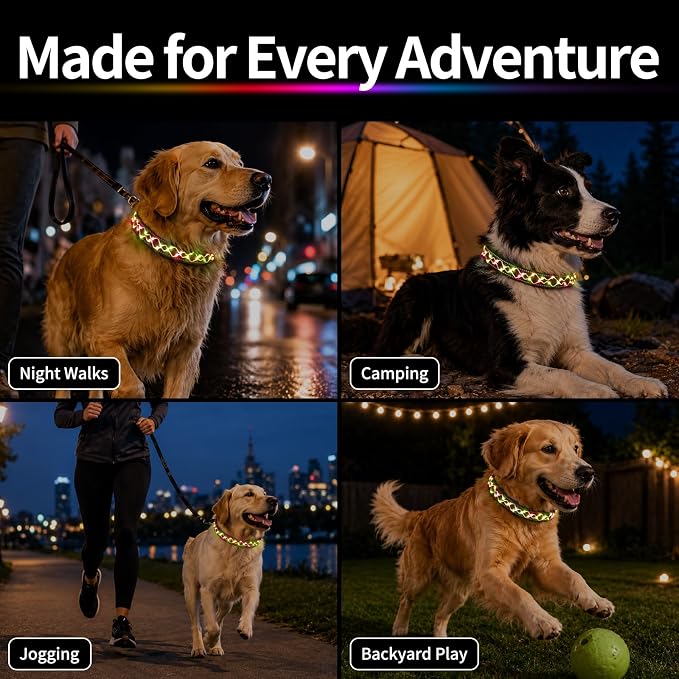 Rechargeable LED Dog Collar for Night Walking, Embroidered Rope Light | The LED light is visible from 360 degrees, anti-loss and enhancing outdoor walking safety(Small Multicolor) - Image 6