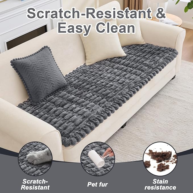Waterproof Dog Couch Cover, Non Slip Pet Sofa Protector, Thick Fuzzy Couch Cover for Dogs, Machine Washable Furniture Protector, Scratch Resistant Pet Couch Mat(Dark Gray, 28" x 83"/70 x 210cm) - Image 5