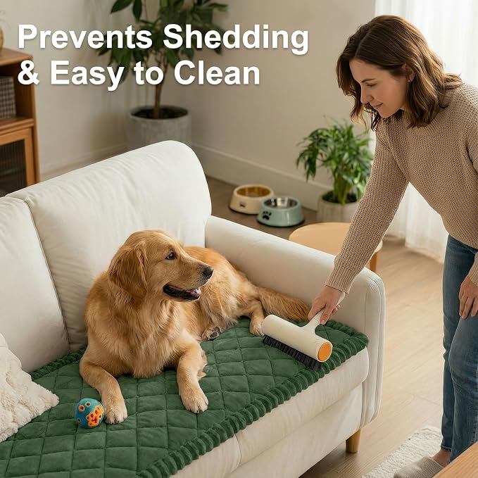 Smiry Non Slip Couch Cover for Dogs, Fuzzy Plush Pet Sofa Protector | Washable Furniture Cover for Large Dogs & Cats, Scratch & Dirt Resistant, For Sectional Sofa, Green, 43"x63" - Image 8