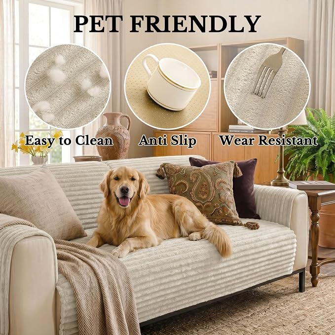 Smiry Waterproof Couch Cover for Dogs, Washable Non Slip Plush Protector | Waterproof Protection, Plush Flannel, Non Slip Backing, Pet Hair & Scratch Protection, Soft Cover (36" x 82.7") - Image 5