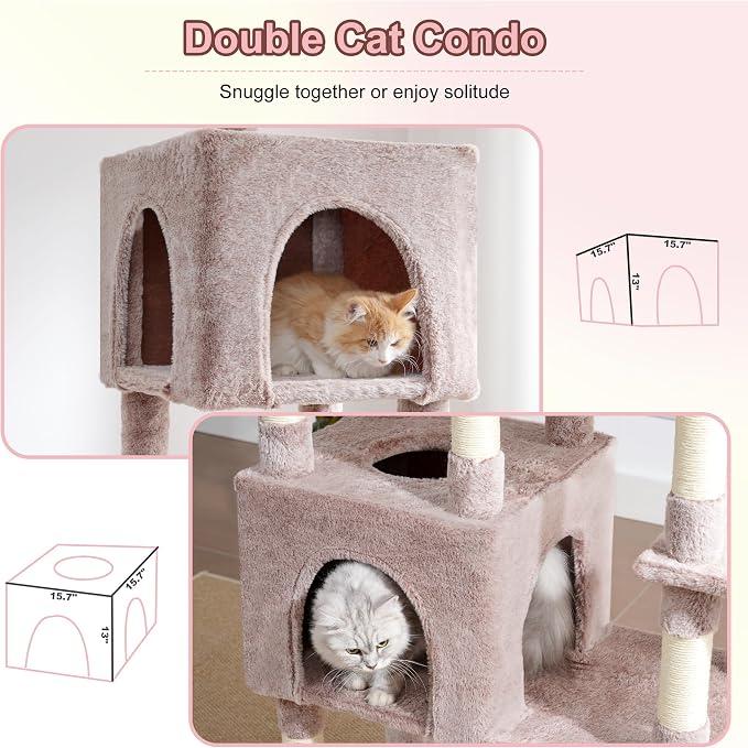 Heybly Cat Tree, 76-Inch Tall Heavy Duty Cat Tower for Big Cats HCT039MU | Multi-Level Large Cat Furniture with Extra Wide Baseboard, 2 Condos & 2 Hammocks, 10 Scratching Posts, Rosy Brown - Image 6
