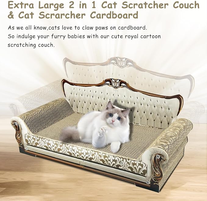 Luxury Cardboard Cat Scratcher Sofa Bed, Couch Shaped Scratching Board, Scratch Lounge with Catnip, Scratcher for Indoor Cats Large Grey - Image 7
