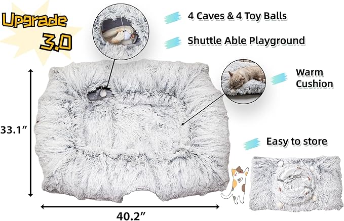 XxingSheep 4-Cave Plush XL Cat Tunnel Bed Indoor Cats Peekaboo Toy Mat Pink | Plush XL Cat Tunnel Bed, 4-Cave Peekaboo Toy, Cozy Donut Mat for All Cats - Image 4