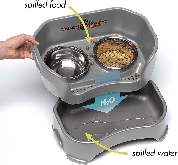 Neater Pet Brands Neater Feeder Deluxe Mess Proof Dog Bowls Elevated for Small Dogs Under 19 lbs, Made in USA, No Spill Raised Dog Food Bowl Stand Feeding Station, Food and Water Bowl Set, Gunmetal - Image 3