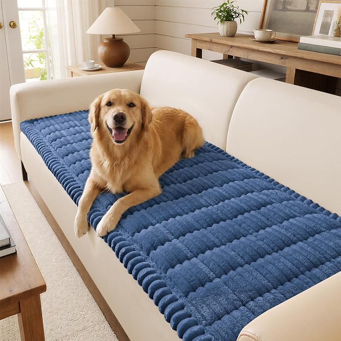 decorUhome Couch Cover for Dogs, Non Slip Fuzzy Thick Pet Sofa Protector | Pet Friendly, Machine Washable, Fits 3-Cushion Sofa, Protects Against Pet Hair & Daily Messes, Navy Blue, 27.6" x 70.9" by decorUhome