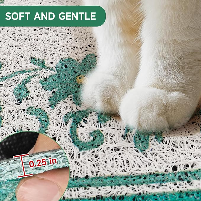 Cat Litter Mat, 35" x 23" Litter Box mat, Traps 100% Litter, Non-Slip Kitty Litter Trapping mats, Large Cute Litter mat, Easy Clean for Scatter Control, Bohe cat Food mat, Urine Waterproof - Image 5