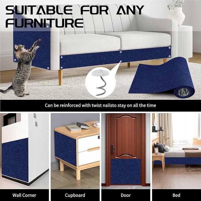 2 Pcs Total 78.8"x15.8" Cat Scratch Mat, Cat Scratch Couch Furniture Protector, Trimmable Self-Adhesive Cats Scratch Pads, DIY Cat Scratcher for Wall Protector and Covering Cat Tower (Blue) - Image 7