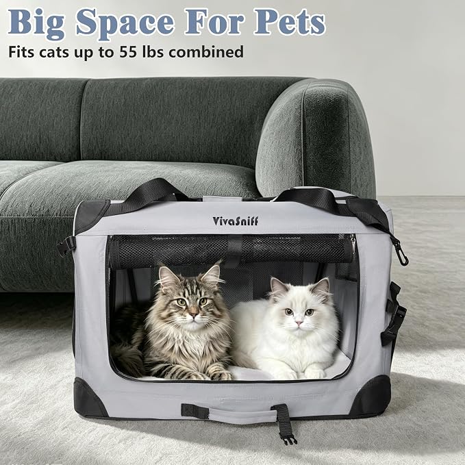Large Cat Carrier, Foldable Car Travel Dog Crate-Small Dogs | 24" Fits 2 Cats or 1 Small Dog, up to 55 lbs, Soft mat, zipper lock prevents escapes, Foldable Car Travel Pet Crate - Image 2