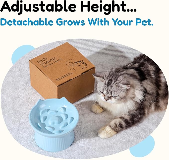 Unbreakable Raised Slow Feeder Bowl for Cats and Small Dogs, Elevated Cat Bowls, Detachable Slow Feede Bowl, Heavy Weighted, Non-Slip Feeder, Dry & Wet Food, Whisker Friendly (Blue; 6.2'') - Image 4