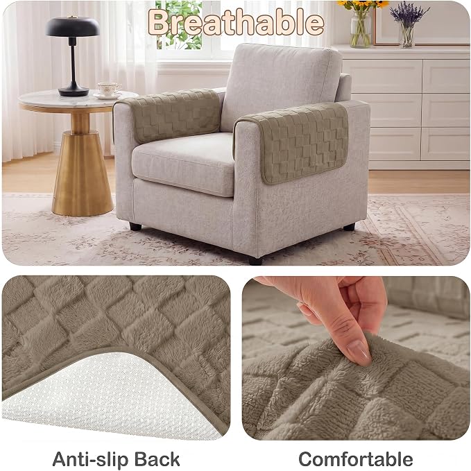 Foxdecor Couch Arm Covers for Sofa Arm Chair Covers Set of 2 | Sofa Arm Covers Cat Scratch Resistant Couch Protectors, Washable Armrest Cover Furniture Arm Covers, Brown 26x26 in - Image 5