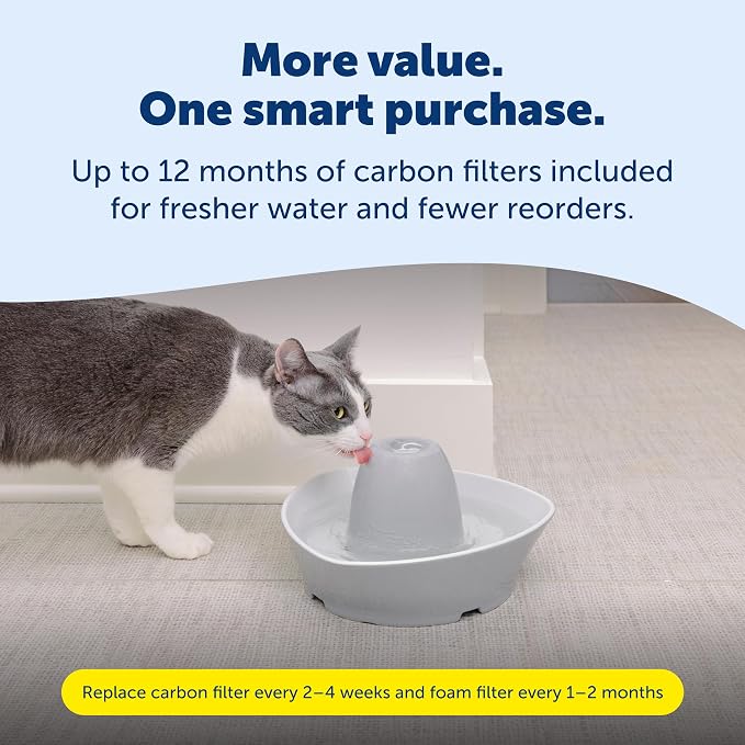 PetSafe Creekside Ceramic Pet Fountain, 60 Oz, Extra Filters | 60 Oz Capacity, Whisper-Quiet Flow, Includes 12 Extra Carbon & 2 Extra Foam Filters, Dishwasher Safe, Cats & Small Dogs - Image 6