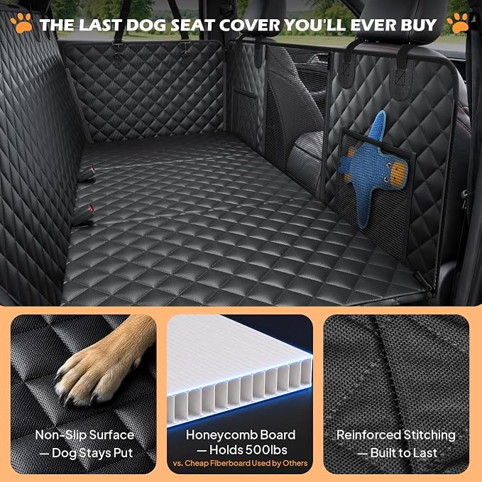 Hard Bottom Dog Car Seat Cover, Back Seat Extender for Dogs Holds 500lbs | Waterproof, Honeycomb Board, No-Sag Support, Non-slip Dog Hammock for Car SUV, Dog Seat Belt Included, Mesh Window - Image 3