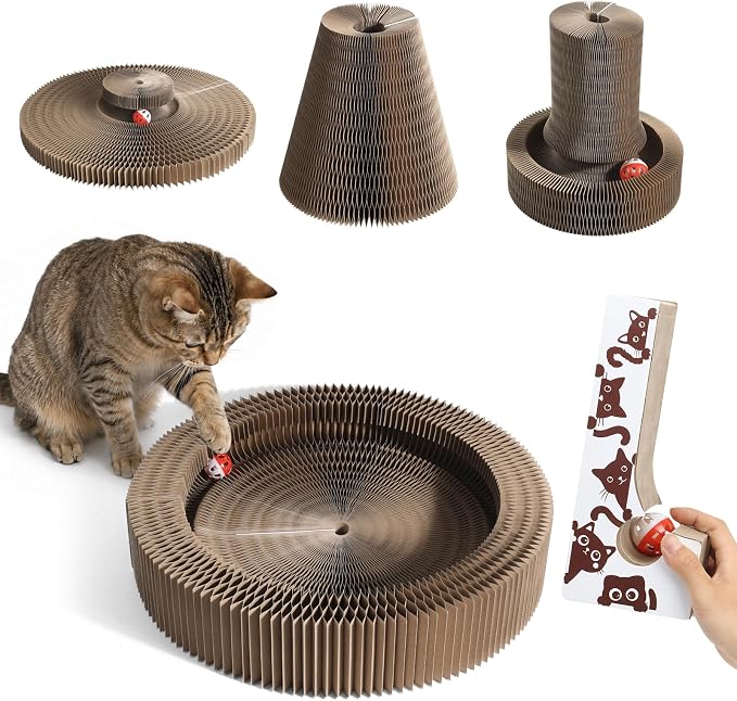 Wortade Reversible Magic Organ Cat Scratching Post, Foldable & Reversible Cat Scratcher for Indoor Cats, Cardboard Cat Scratcher, Interactive Kitten Toys Cat Enrichment for Indoor Cats by Wortade