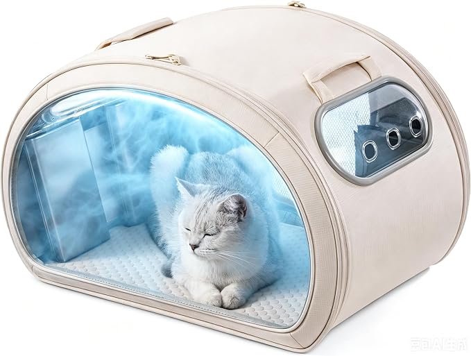 Pecute Cooling Dog House,with Cooling Mat for Small Dogs,Cat Bed,M,Cream | 6 Ice Packs for Cooler,Aluminum Film Insulation System,Breathable, Cool, Safe, and Sturdy AC Room for Cats in Hot Summer Days by pecute